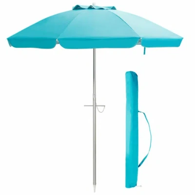 Costway 6.5 Feet Beach Umbrella With Sun Shade And Carry Bag Without Weight Base-blue In Multi