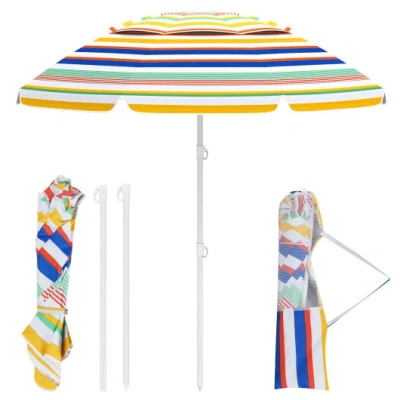 Costway 6.5 Feet Beach Umbrella With Upf50+ Sun Protection And Push Button Tilt-colorful In Multi