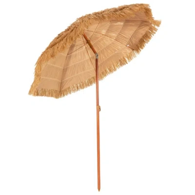 Costway 6.5 Feet Portable Thatched Tiki Beach Umbrella With Adjustable Tilt
