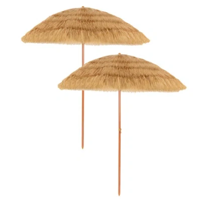 Costway 6.5 Feet Portable Thatched Tiki Beach Umbrella With Adjustable Tilt For Backyard