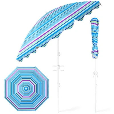 Costway 6.5 Ft Beach Umbrella Upf 50+ With Sand Anchor For Garden Pool-blue