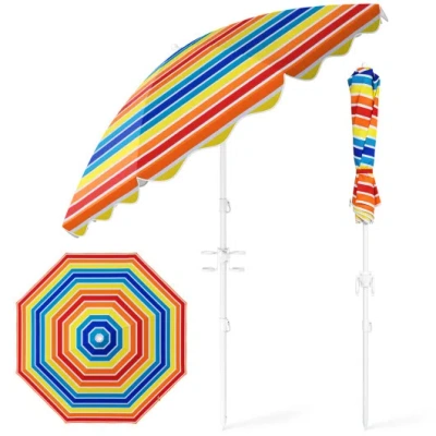 Costway 6.5 Ft Beach Umbrella Upf 50+ With Sand Anchor For Garden Pool-color In Multi