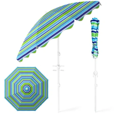 Costway 6.5 Ft Beach Umbrella Upf 50+ With Sand Anchor For Garden Pool-green In Multi