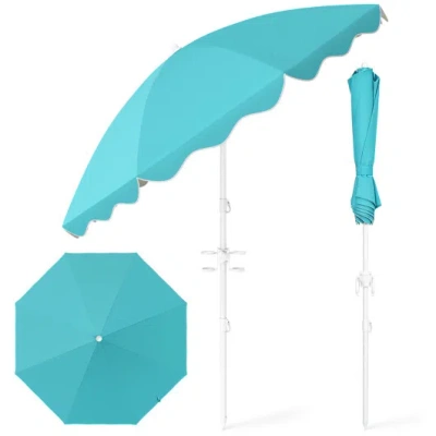 Costway 6.5 Ft Beach Umbrella Upf 50+ With Sand Anchor For Garden Pool-turquoise In Blue