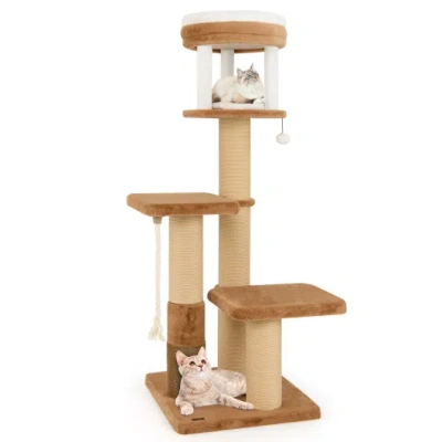 Costway 65 Inches Tall Cat Tree With Self-groomer And Removable Cat Bed-coffee In Brown
