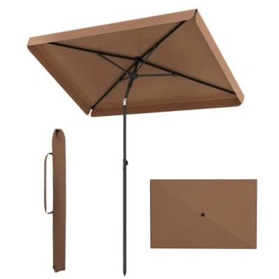Costway 6.5 X 4.3 Ft Rectangular Outdoor Balcony Umbrella With Tilt Adjust Button-brown