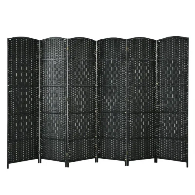 Costway 6.5ft 6-panel Weave Folding Fiber Room Divider Screen-black In Multi
