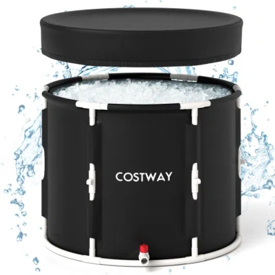 Costway 66 Gal Foldable Ice Bath Tub With Lid For Adult In Black