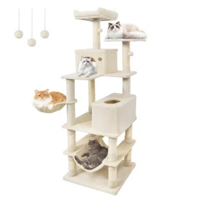Costway 66 Inch Tall Cat Tree Multi-level Cat Tower With 2 Condos Sisal Scratching Posts-beige In Neutral