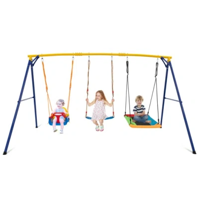 Costway 660 Lbs Heavy Duty Carbon Steel Swing Frame With 3 Swings-yellow In Multi