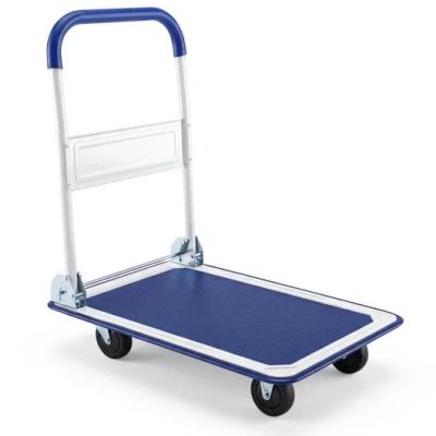 Costway 660 Pounds Folding Platform Cart Dolly Hand Truck In Blue
