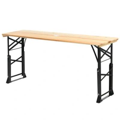 Costway 66.5 Inch Outdoor Wood Folding Picnic Table With Adjustable Heights In Brown