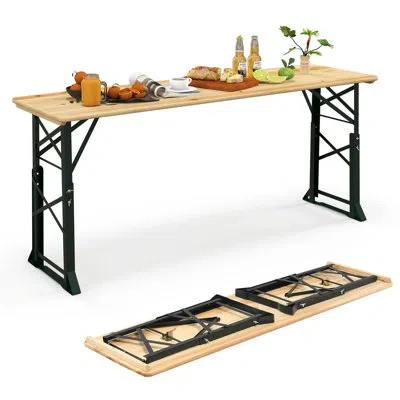Costway 66.5" Rectangular Portable Folding Picnic Table In Brown