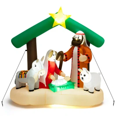 Costway 6.7 Feet Christmas Inflatable Nativity Scene With Led Lights In Animal Print