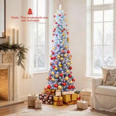 Costway 6/7 Feet Snow-flocked Artificial Christmas Tree With 220/290 Warm White Led Lights-6 Feet In Multi