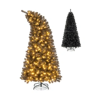 Costway 6/7 Ft Artificial Christmas Tree With Bendable Top Section And Warm Light-7 Ft In Gold