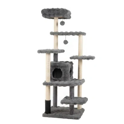 Costway 67 Inch Multi-level Cat Tree With Large Cat Condo And Padded Perch-gray