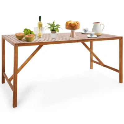Costway 67 Inch Patio Rectangle Acacia Wood Dining Table With Umbrella Hole In Multi