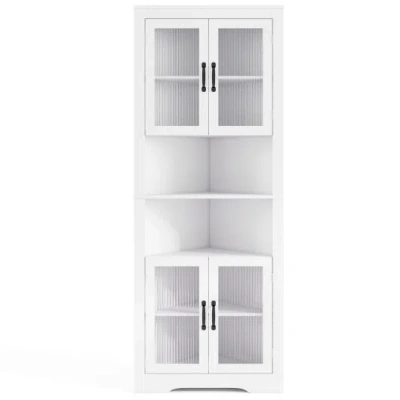 Costway 67 Inch Tall Corner Cabinet Triangular Buffet Cabinet With Tempered Glass Doors-white In Gray