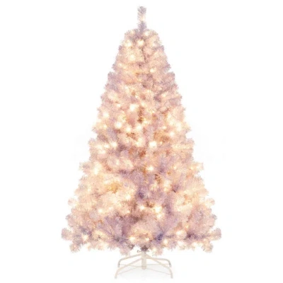 Costway 6/7.5 Ft Pre-lit Tinsel Christmas Tree Artificial Xmas Tree-s In Gold