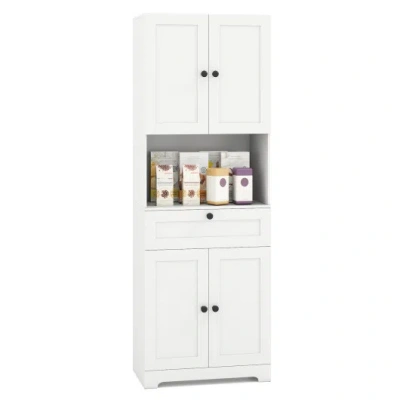 Costway 67.5 Inch Tall Modern Freestanding Floor Storage Cabinet With 4 Doors And 1 Drawer-white In Animal Print