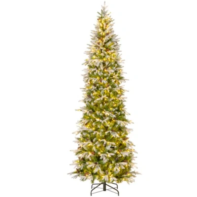Costway 6/7.5/9 Feet Pre-lit Artificial Christmas Tree Snow Flocked Hinged-9 Ft In Multi
