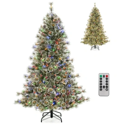 Costway 6/7.5/9 Ft Artificial Christmas Tree Pre-lit Hinged Holiday Tree With 360° Quick Power Connector-6 F In Green