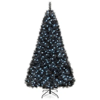 Costway 6/7/8 Feet Black Artificial Halloween Christmas Tree With Pvc Branch Tips And 210/320/450 Cool White In Green