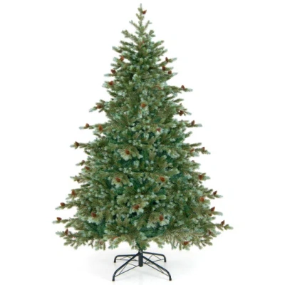 Costway 6/7/8 Feet Christmas Tree With Warm White Led Lights And Pine Cones-6 Ft In Green