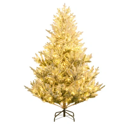 Costway 6/7/8 Feet Pre-lit Artificial Christmas Tree Hinged Snow Flocked Xmas Tree-6 Ft In Gold
