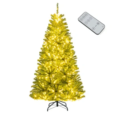 Costway 6/7/8 Ft Pre-lit Artificial Christmas Tree With Remote Control And Led Lights-s In Green