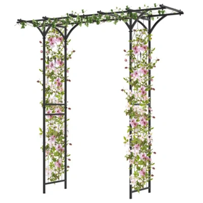 Costway 6.8 Feet Garden Arbor With Trellises For Climbing Plant Vine Rose In Black
