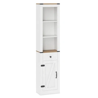 Costway 68 Inch Tall Bathroom Cabinet With Barn Door Narrow Slim Storage Organizer Unit With Drawer-white
