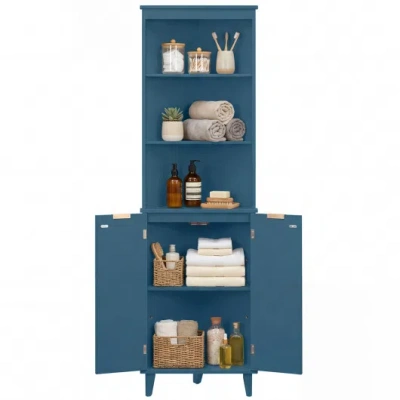 Costway 68 Inch Tall Bathroom Floor Storage Cabinet With Fluted Doors-blue