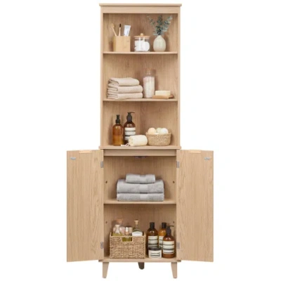 Costway 68 Inch Tall Corner Cabinet With Fluted Doors For Bathroom-oak In Multi