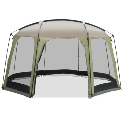 Costway 6-8 Person Netted Canopy Tent With Zippered Door In Brown