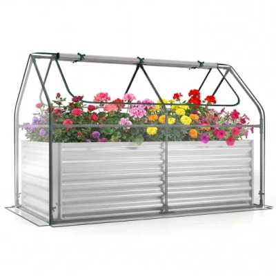 Costway 68 X 33 X 21 Inch Galvanized Raised Garden Bed With Cover-silver In Multi