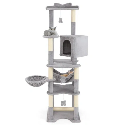 Costway 69 Inch Multi-level Cat Tree With Top Perch And Cozy Condo In Gray