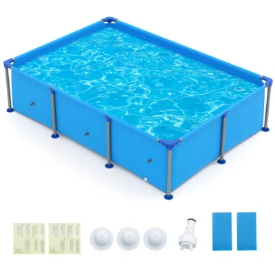 Costway 690/978/1158/1617 Gal Outdoor Family Swimming Pool With Metal Frame-6 Ft In Blue