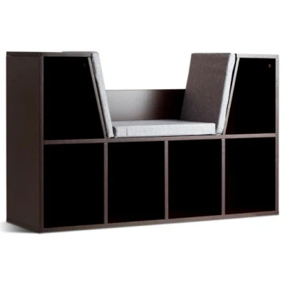 Costway 6-cubby Kid Storage Bookcase Cushioned Reading Nook-brown