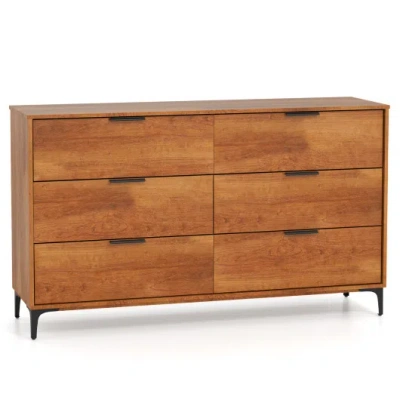 Costway 6-drawer Dresser With Interlock System For Bedroom Living Room-cherry In Brown