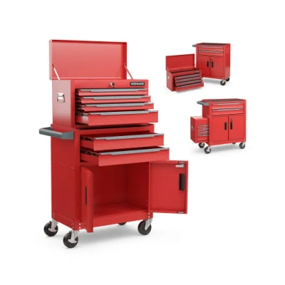 Costway 6-drawer Rolling Tool Storage Chest Cabinet With Universal Wheels And Hooks-red