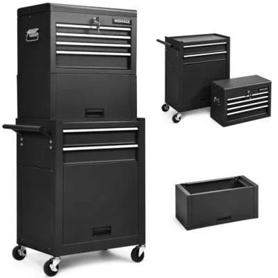 Costway 6-drawer Tool Chest With Heightening Cabinet-black
