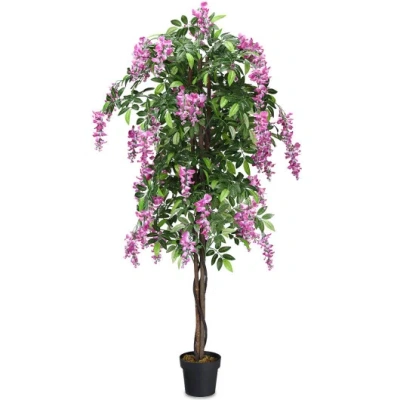 Costway 6-feet Artificial Wisteria Silk Indoor-outdoor Tree-1pieces In Green