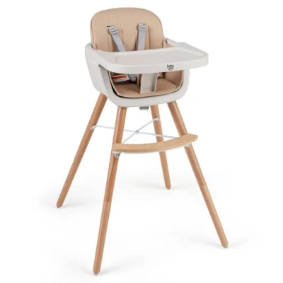 Costway 6-in-1 Convertible Wooden Highchair With Safety Harness And Adjustable Legs-light Brown In Multi