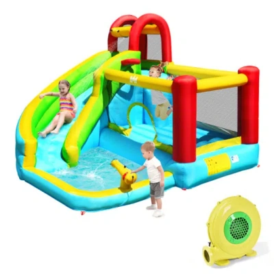 Costway 6-in-1 Inflatable Bounce House With Climbing Wall And Basketball Hoop With Blower In Multi