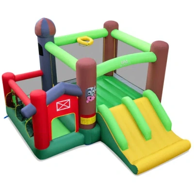 Costway 6-in-1 Inflatable Bounce House With Double Slides Without Blower In Multi