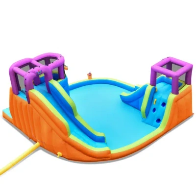 Costway 6-in-1 Inflatable Dual Water Slide Bounce House Without Blower In Multi