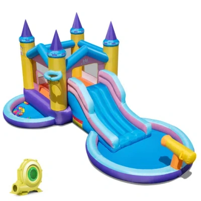 Costway 6-in-1 Inflatable Kids Water Park With 735w Blower In Animal Print