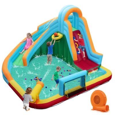Costway 6-in-1 Inflatable Water Slide Park With 750w Blower For Yard In Multi